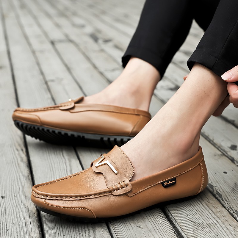 free Good Leather Casual Soft Men Driving Shoes Giày đế bằng Thiết kế kim loại thoáng khí uy tín Uy Tín 2020 .