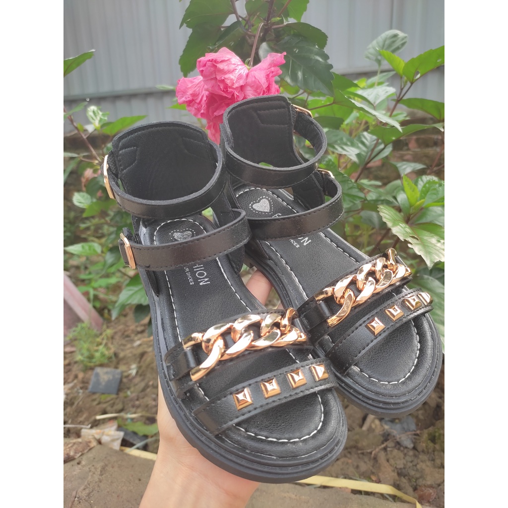 Sandal chiến binh bé gái - dép 2 quai dán đế mềm da PU êm chân mẫu mới xích bóng sang chảnh Babybees SL189 (có ảnh thật)