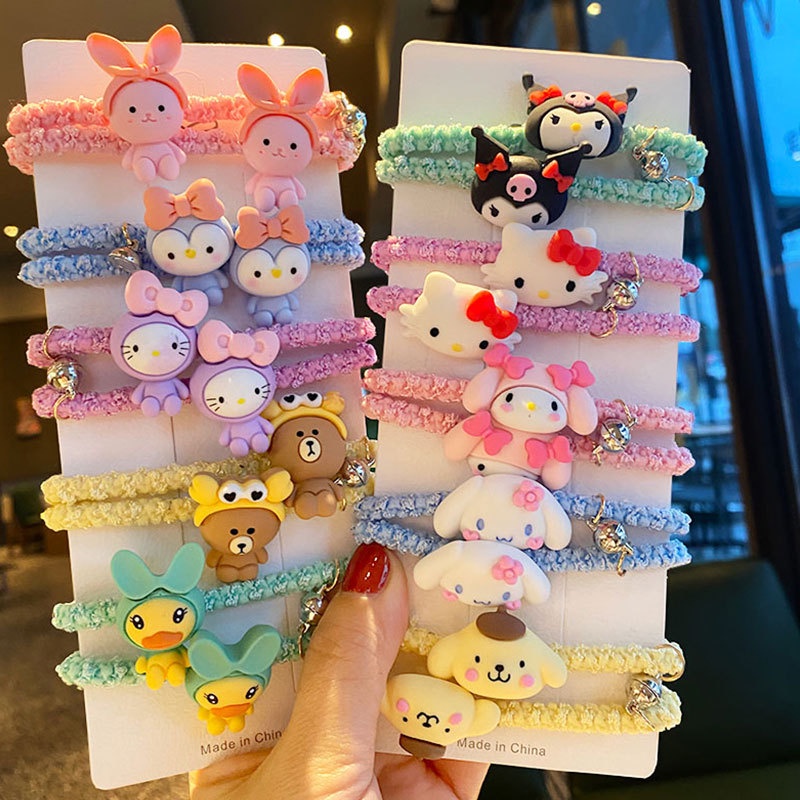 Bộ 2 Dây Buộc Tóc Cao Su Có Nam Châm Hình Gấu / Thỏ Dễ Thương Cho Bé Gái