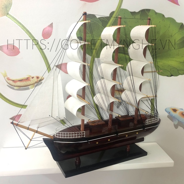 [Đã lắp ráp sẵn] Mô hình thuyền gỗ trang trí tàu chở hàng Le Belem - Dài 43cm - Buồm Trắng
