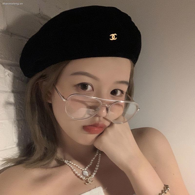 Mũ beret vải nhung màu đen kiểu Anh cổ điển hợp thời trang