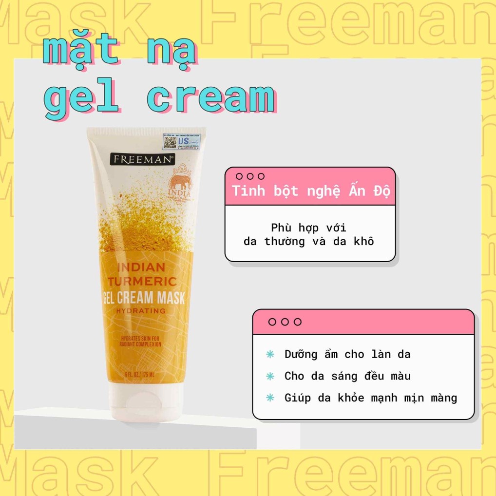 Mặt nạ tinh chất Tinh Bột Nghệ Dưỡng Ẩm Sáng Da 175ml - Mask Freeman Indian Turmegic Gel Cream Mask Hydrating