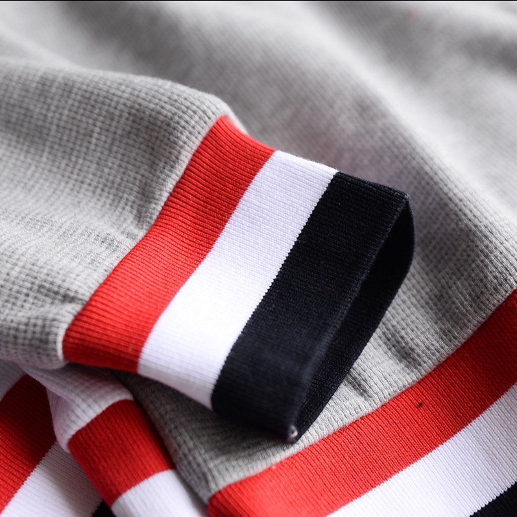 Áo Sweter Sọc Trắng Đỏ Gấu Áo ❤ Áo Nỉ Cotton Dày Dặn Nam Nữ NVA152