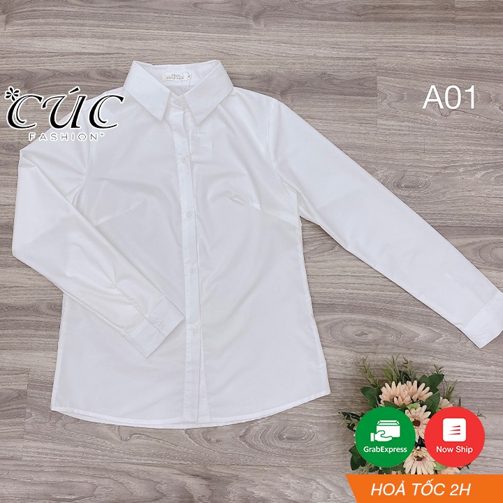 Áo sơ mi trắng nữ dài tay Cúc Fashion áo somi cao cấp cổ đức đẹp kiểu thời trang công sở đi học A01