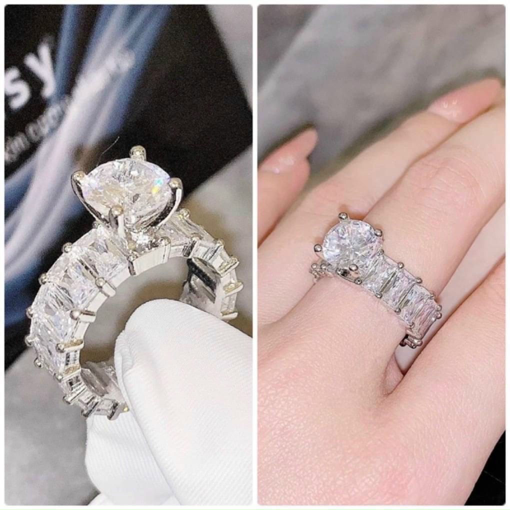 Nhẫn Kim Cương Bạc Sáu Cạnh Thời Trang Cho Nữ - Trang Sức Queen