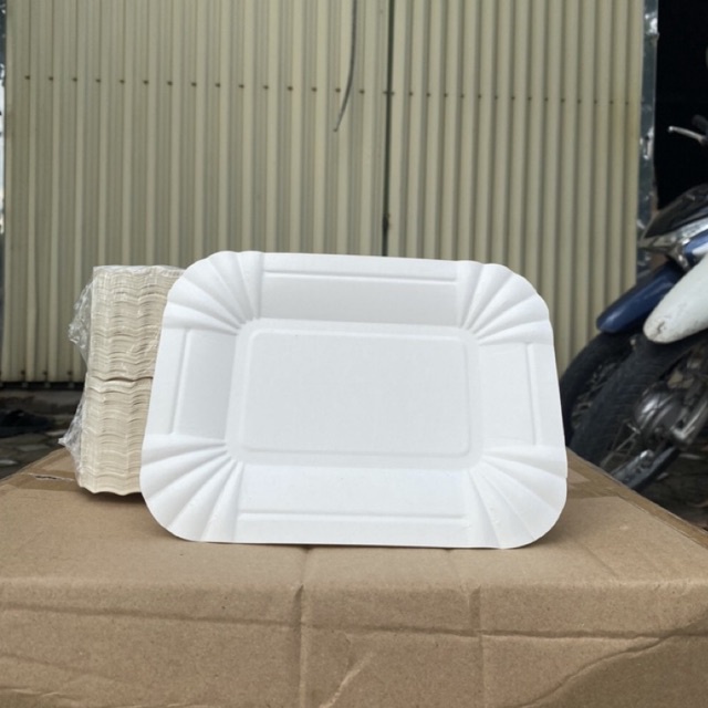 100 DĨA GIẤY, ĐĨA GIẤY chữ nhật dùng một lần, kích thước 200x150mm an toàn, thân thiện môi trường - T2Ecogreen