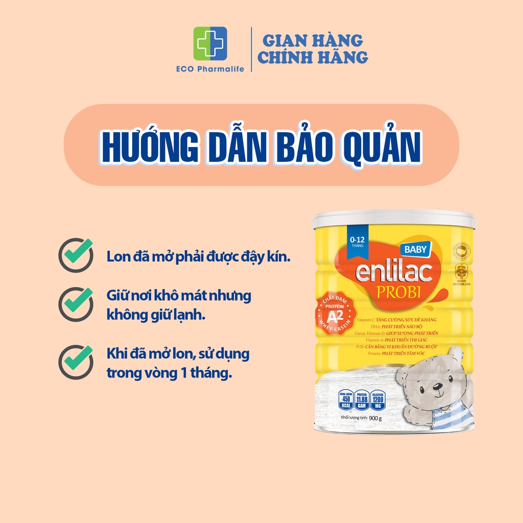 Sữa Enlilac Probi  A2 - 400g, Tăng cân và chiều cao cho bé, cải thiện hấp thu, biếng ăn