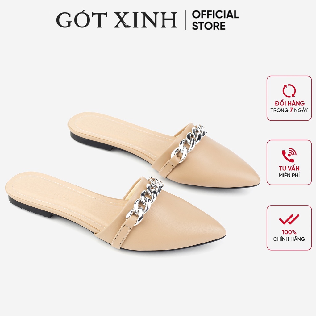 Giày sục nữ GÓT XINH D19 da lì phối xích đế cao 2cm