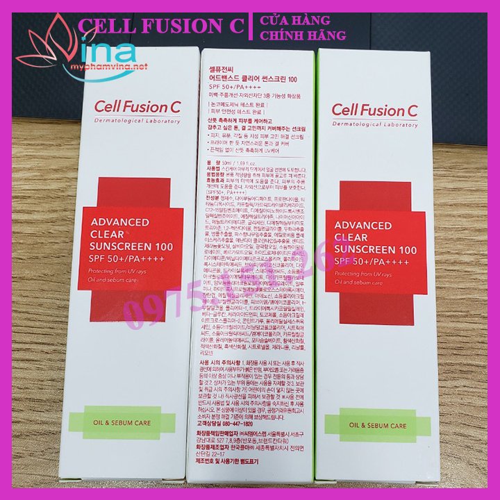 Kem chống nắng Cell Fusion C Advanced Clear Sunscreen 100 SPF 50/PA++++ 50ml