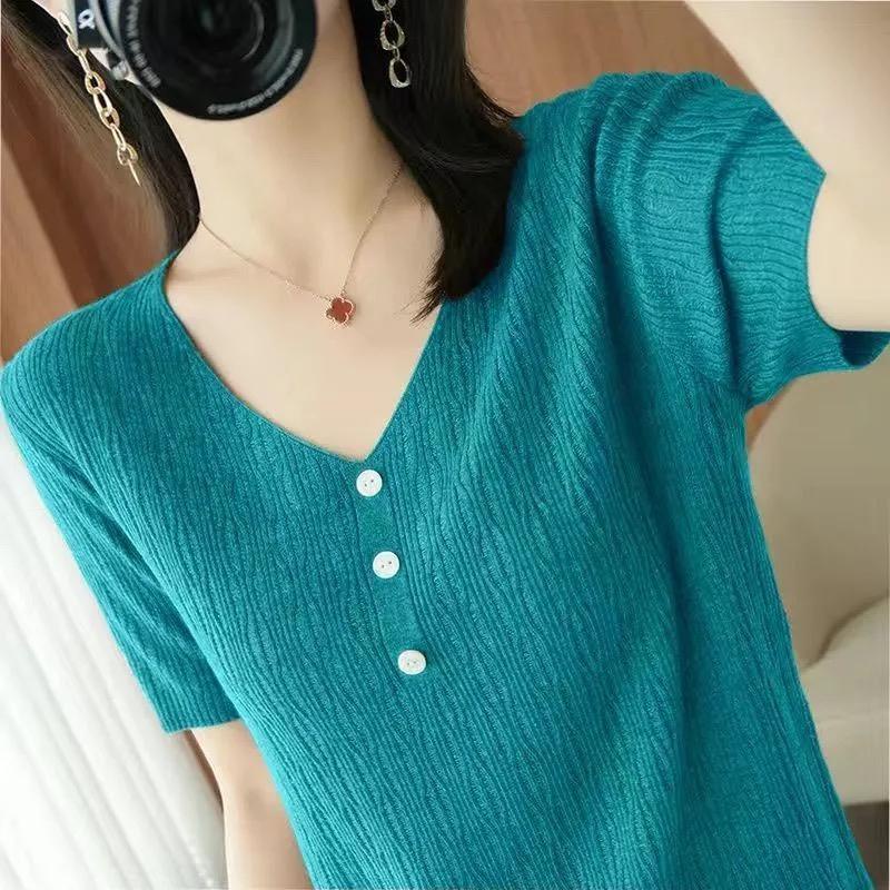 Áo Sweater Tay Ngắn Màu Trơn Dáng Ôm Thời Trang Mùa Hè Xinh Xắn Cho Nữ