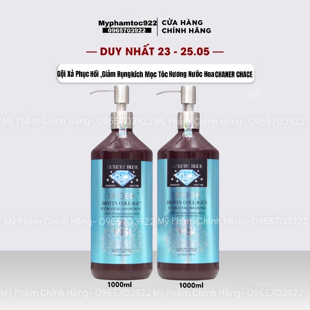 Dầu Gội Xả BIOTIN &amp; COLLAGEN Luxury Perfum Xanh Dương 1000ML Hương Nước Hoa CHANER CHANCE - gội xả chính hãng