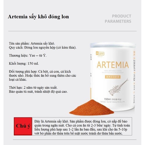 Artemia sấy khô hủ 150ml (80g) cho cá ăn liền - tặng kèm ống nhỏ giọt