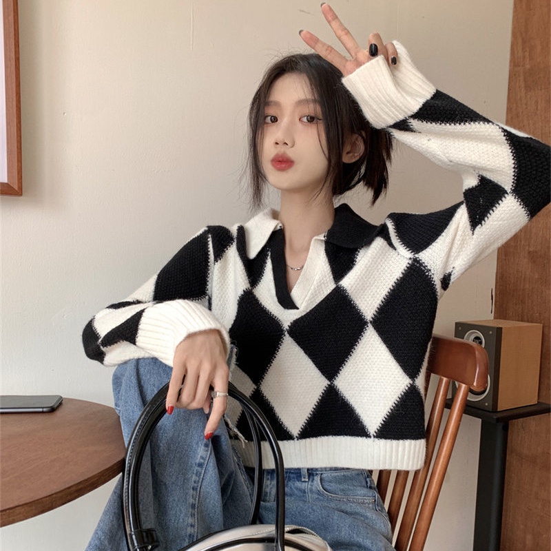 COZOK Áo sweater Dài Tay Dáng Rộng Phối Màu Tương Phản Cá Tính