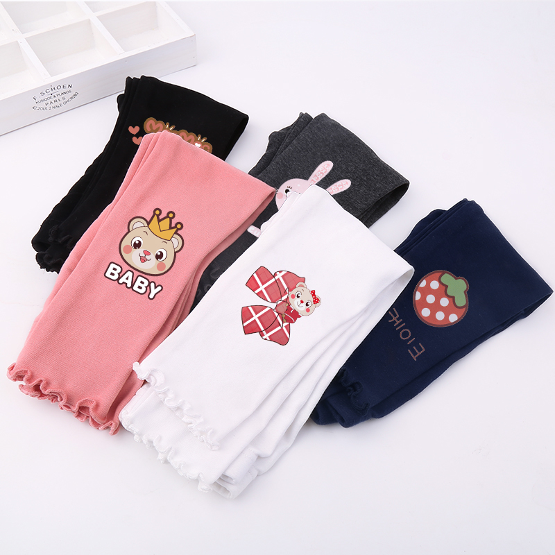 Quần legging cho bé gái 2021 mùa xuân mới trẻ em 3 quần cotton trẻ em quần dài màu hồng 6 năm tuổi công chúa cũ hoạt hình 4 quần dài bên ngoài 7 tuổi