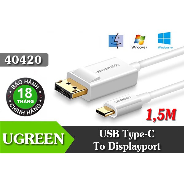 Cáp chuyển đổi USB Type C to Displayport dài 1,5m hỗ trợ 4K Ugreen 40420