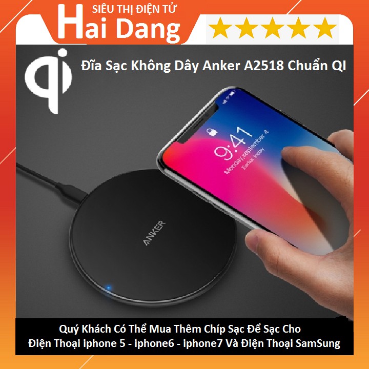 Đĩa sạc không dây Anker A2518 chuẩn QI siêu mỏng