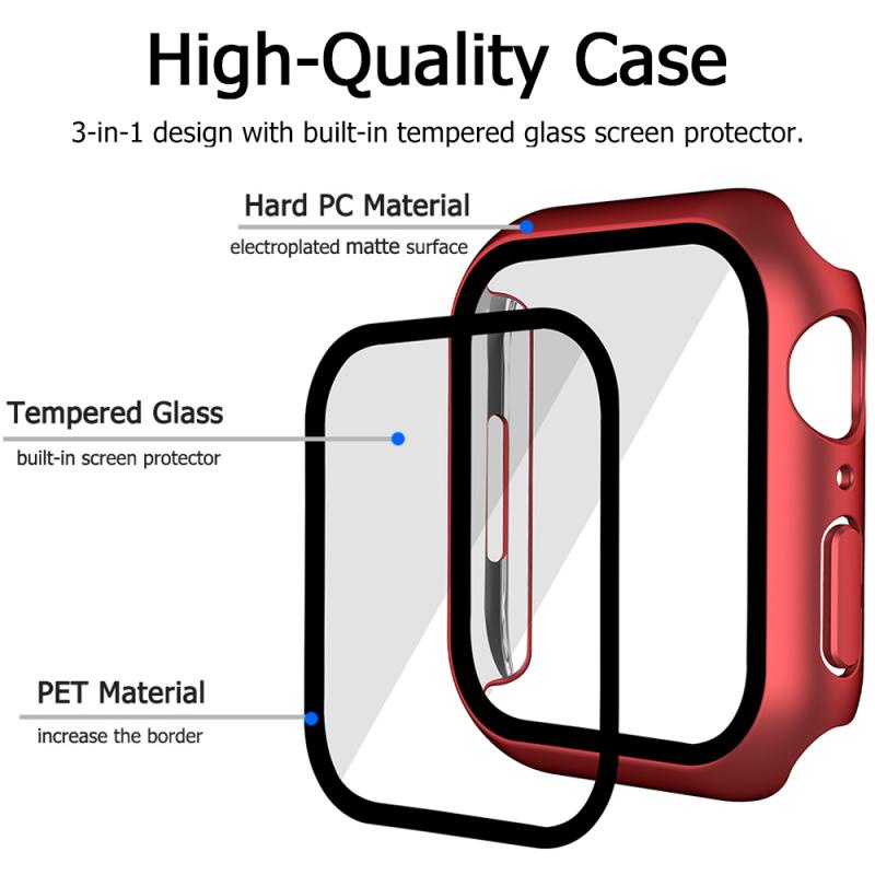 Miimall bảo vệ màn hình Ốp Lưng cho apple Watch 8 7 41/45mm 2 Trong 1 Ốp Kính cường lực bảo vệ màn hình Cho đồng hồ cho apple iwatch 7 series 8 41mm 45mm Case