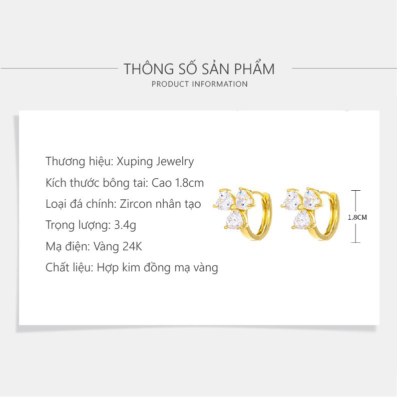 Bông Tai Nữ Mạ Vàng 24K, Thiết Kế Hình 'Cỏ 3 Lá' May Mắn - XPBT56