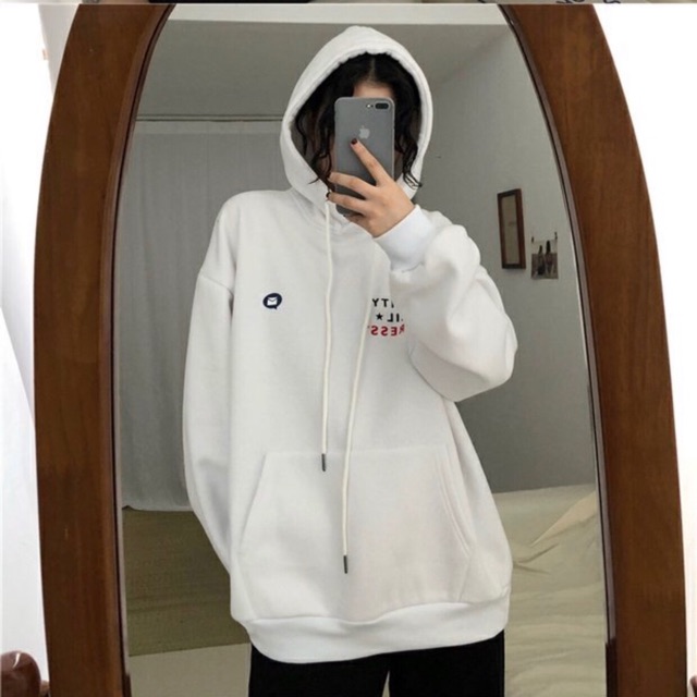 ÁO HOODIE 2 MÀU NUDE TRẮNG