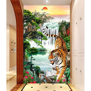 Tranh dán tường 3D VTC Tranh phong  thủy con hổ UD0362 kim sa