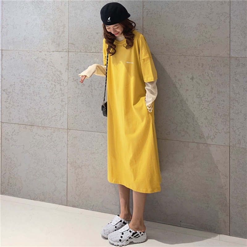 Đầm Thun Cotton Ngắn Tay Thời Trang Hàn Quốc Dành Cho Nữ