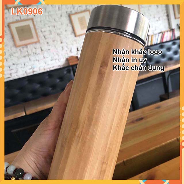 Bình giữ nhiệt bằng gỗ tre 500ml-bình tre-bình trúc khắc tên và hình ảnh-câu chúc-quà sinh nhật theo yêu cầu lk0906