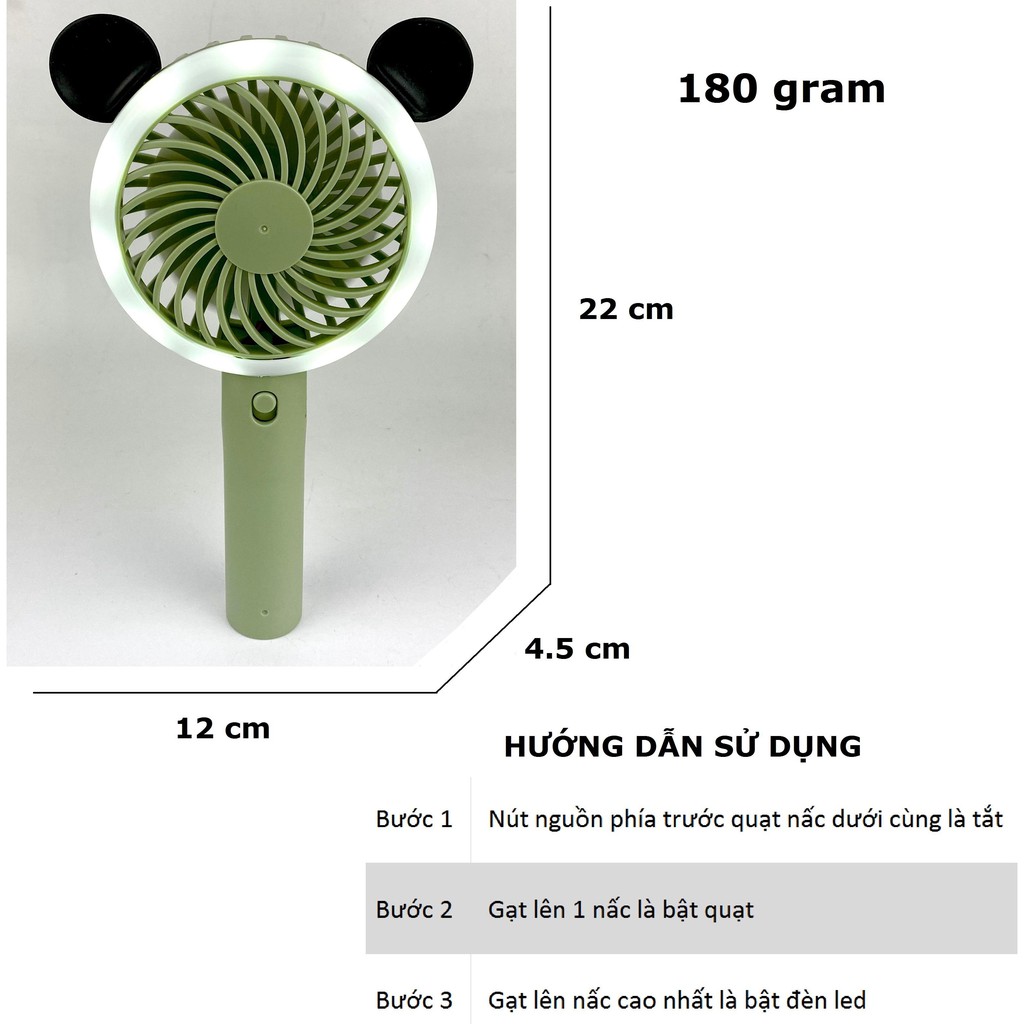 Quạt cầm tay mini để bàn sạc pin tích điện nhỏ gọn có đèn led nhiều tốc độ gió mát hình gấu dễ thương Gutek F670 | BigBuy360 - bigbuy360.vn