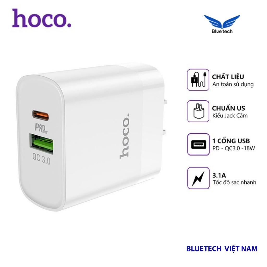 Bộ sạc siêu nhanh 20w Hoco C80 2 cổng chuẩn QC 3.0, PD,  Củ Sạc Nhanh C80 20w tương thích các dòng máy