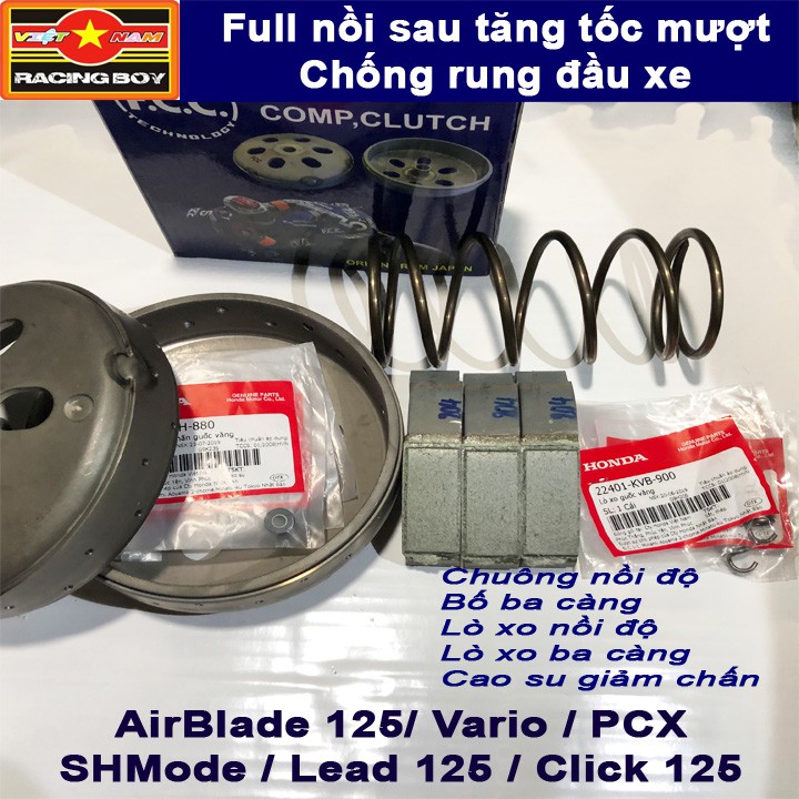 Full bộ nồi sau Vario, PCX, SHMode, AirBlade125, Lead125, Click125 - Tăng tốc mượt Chống rung đầu xe