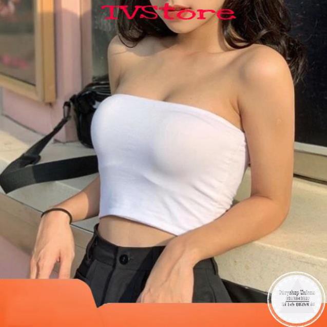 Áo ống croptop TUVYCHUYENSI áo quây ngực nữ thun gân siêu mát siêu co giãn k đệm 3 màu đen trắng tím