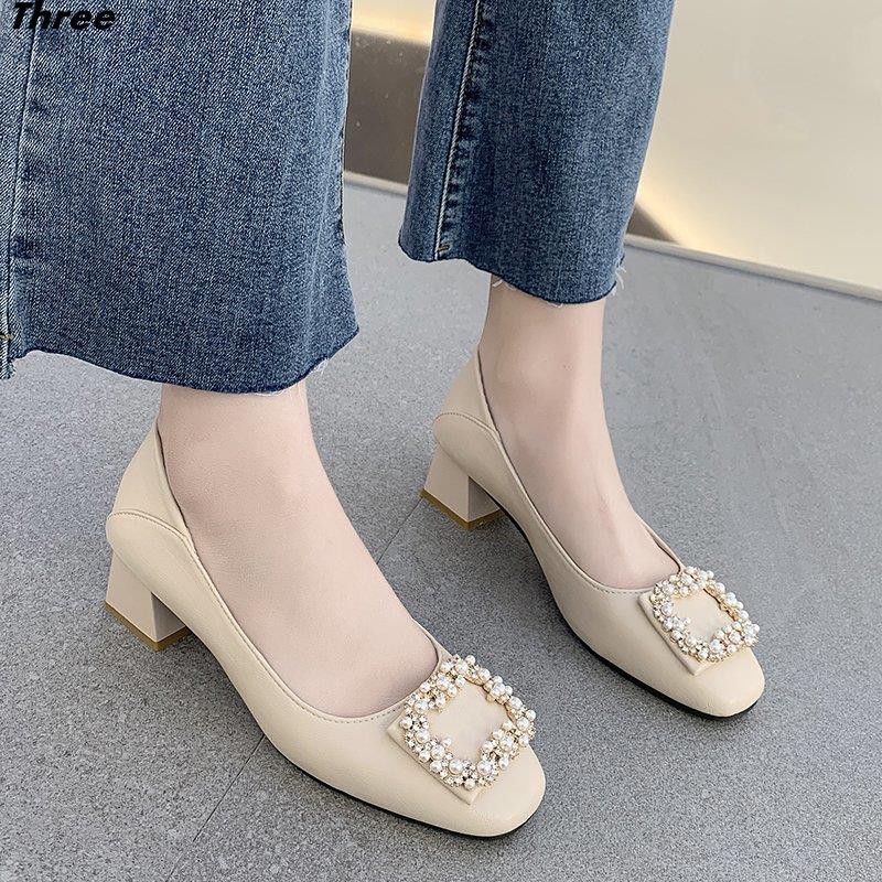 Women's shoes, high heels, women's shoes, all-match black square toe mid-heel women's thick heel single shoes pumps