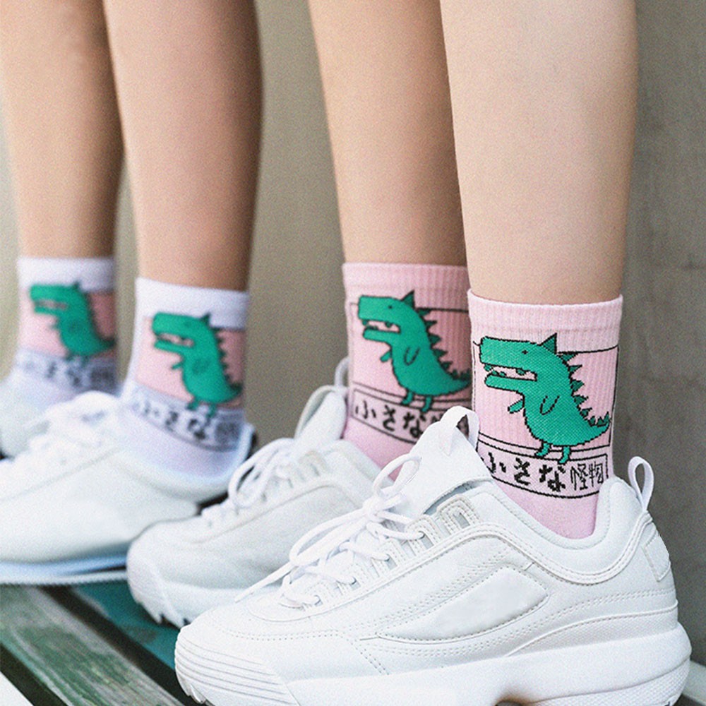 Vớ Cotton Cao Cấp In Họa Tiết Hoạt Hình Khủng Long Phong Cách Hip Hop Nhật Bản Thời Trang Cho Nữ