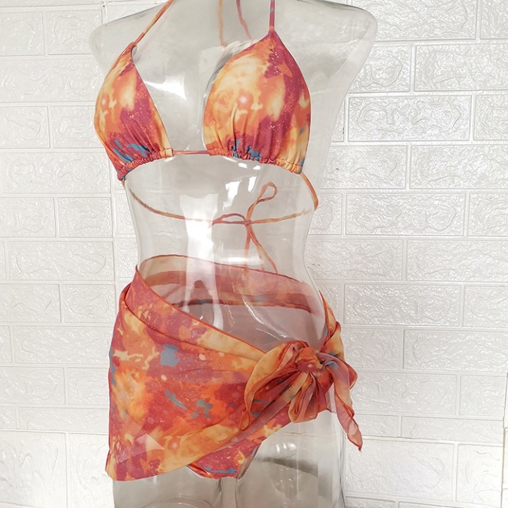 Set 3 món Đồ Bơi nữ LUHAZO kèm khăn choàng Bikini Màu Loang Mẫu Mới 2022 Âu Mỹ kín đáo 2 mảnh sexy kiểu nữ đẹp 21905
