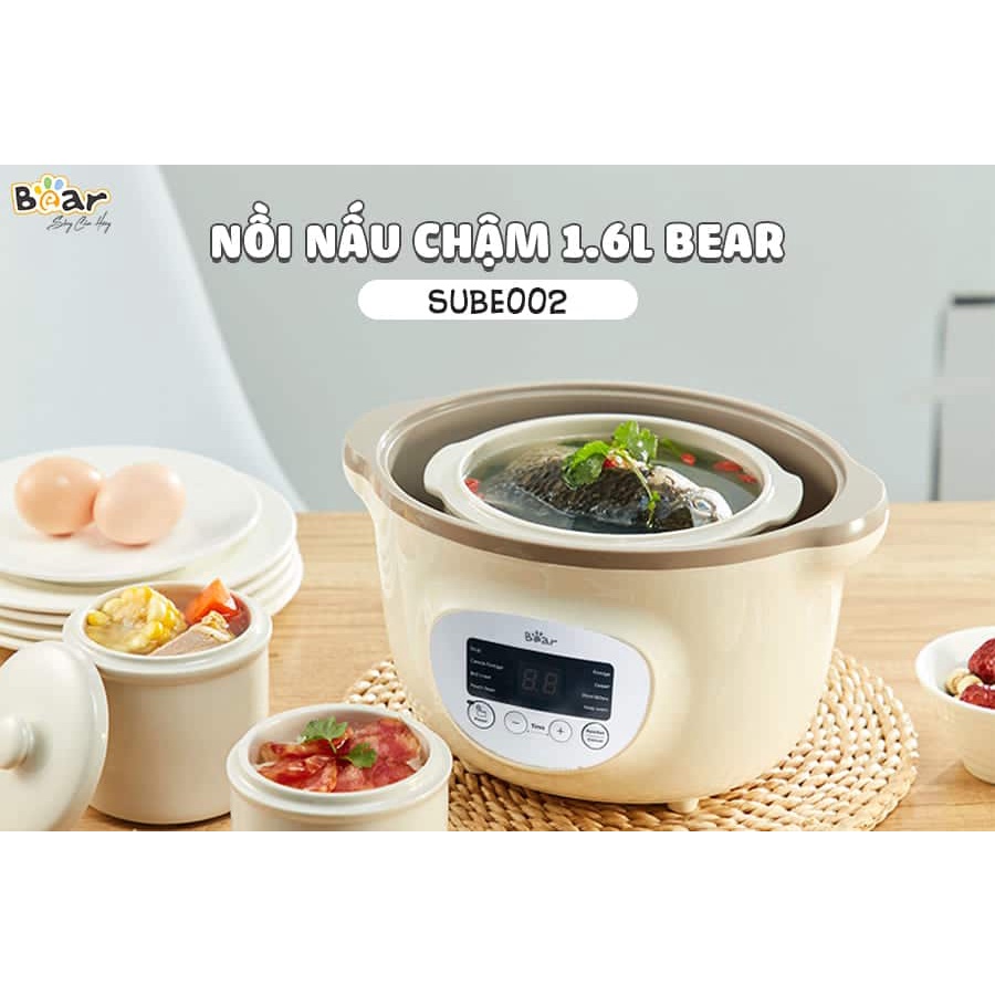 Nồi nấu cháo chậm cho bé Bear 1.6L SUBE002 bản quốc tế, nồi hầm cháo cho bé ăn dặm, ninh, hầm, ủ cháo,