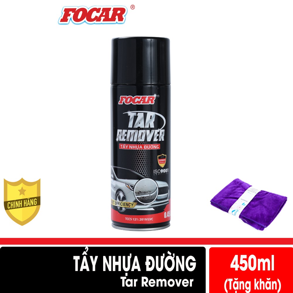 Dung dịch xịt tẩy nhựa đường hắc ín trên vỏ xe Focar Tar Remover 450ml (Tặng khăn lau Microfiber)