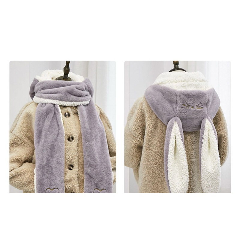 Mũ Trùm Đầu Kiêm Khăn Choàng Cổ Hình Thỏ Hoạt Hình Bằng Vải Lông Cho Tuổi Teen