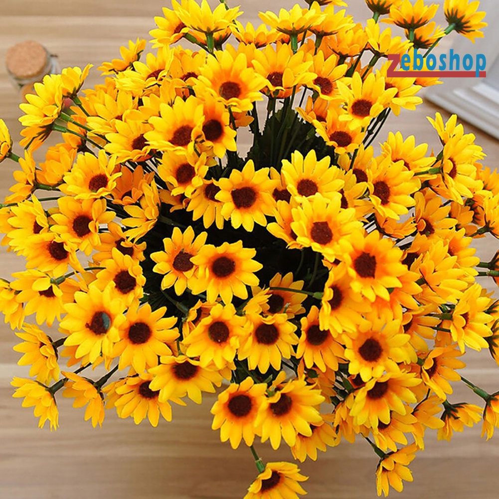 1 Bó 15 Đầu 7 Nhánh Hoa Hướng Dương Giả Bằng Lụa Trang Trí Nội Thất