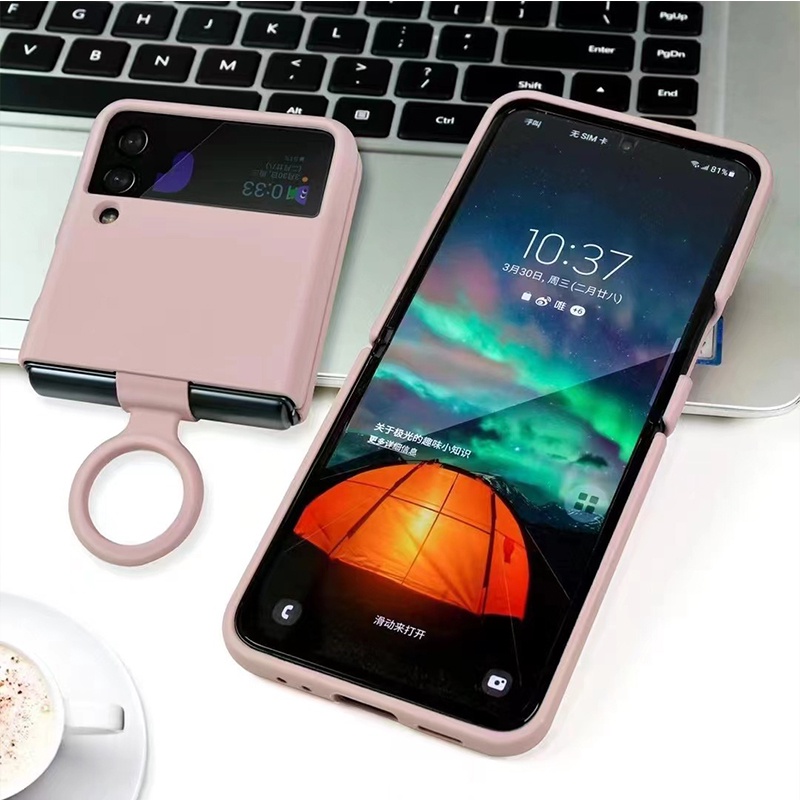 For Samsung Galaxy Z Flip4 Flip 4 Silicone Foldable Soft-Touch Back Protective Cover With Ring Case