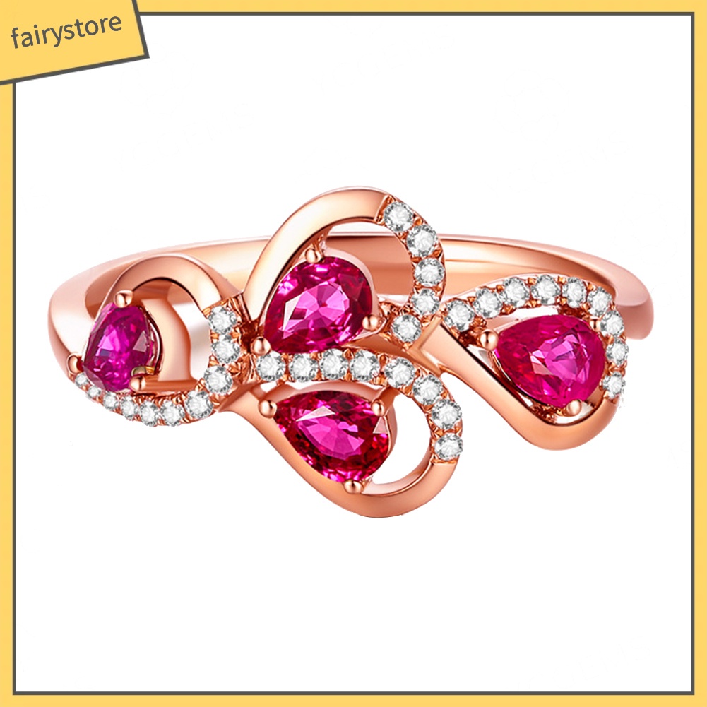 Nhẫn Hợp Kim Hình Chiếc Lá Đính Đá Ruby Giả Xinh Xắn