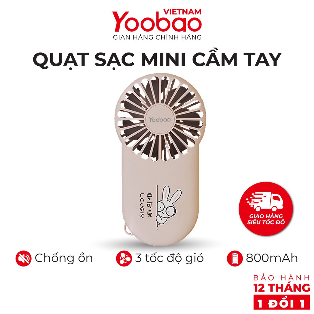 Quạt sạc mini cầm tay YOOBAO LT-S3152 - Kèm giá đỡ để bàn - 3 Chế độ gió - Hàng chính hãng - Bảo hành 12 tháng 1 đổi 1