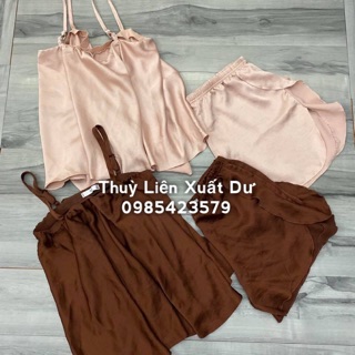 Bộ lụa ngủ 2 dây mango nâu be
