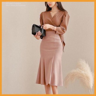 SÉT ÁO VÀ CHÂN VÁY NUDE ĐẸP XINH NGỠ NGÀNG | SÉT TRANG PHỤC