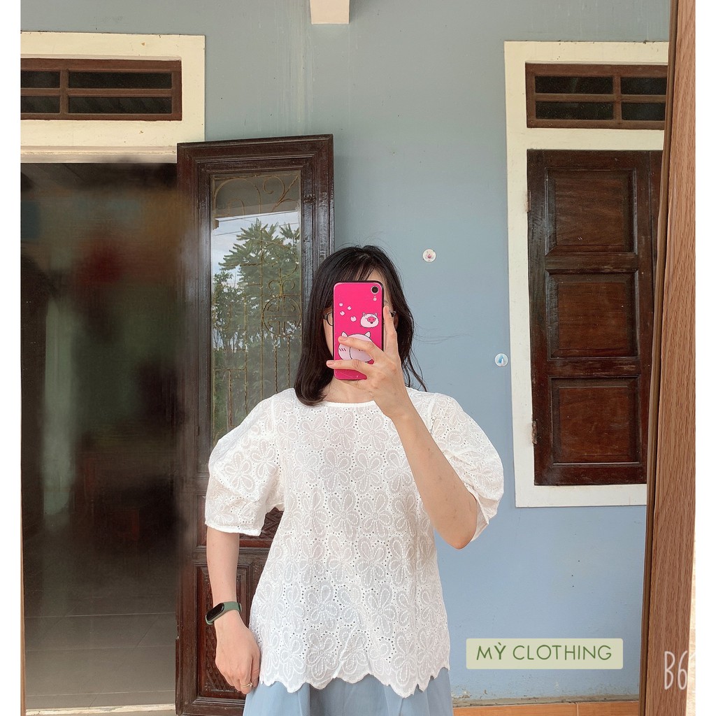 Áo ren cổ tròn tay ngắn