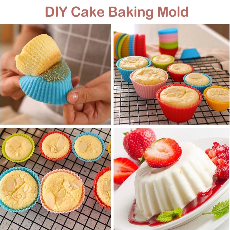 Khuôn Silicon Làm Bánh Cupcake Hình Tròn/Ngôi Sao/Trái Tim Màu Sắc Ngẫu Nhiên