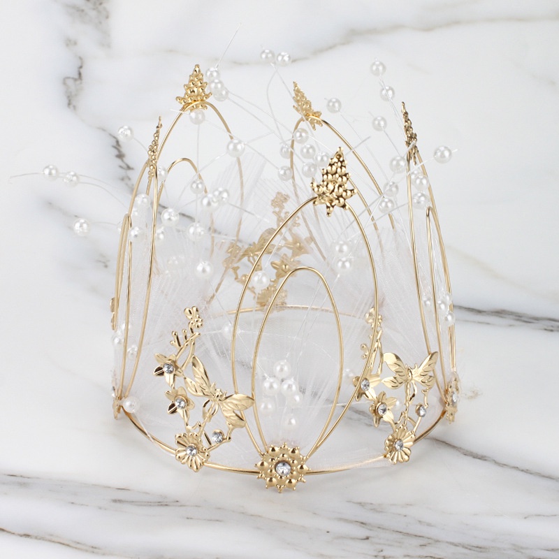 vương miện trang trí bánh [FREESHIP❤️] vương miện hợp kim vàng tua hạt nhựa