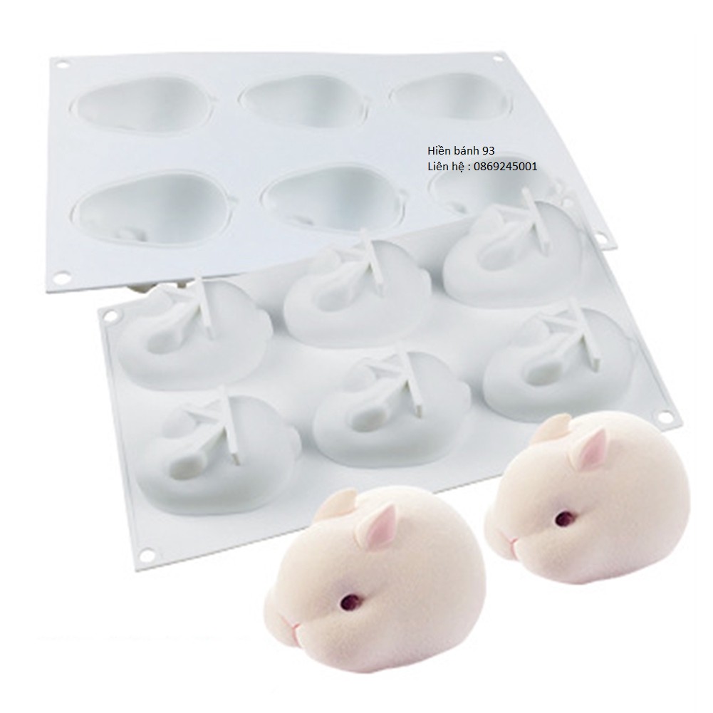 Khuôn silicon 3D mẫu con thỏ (6 con)