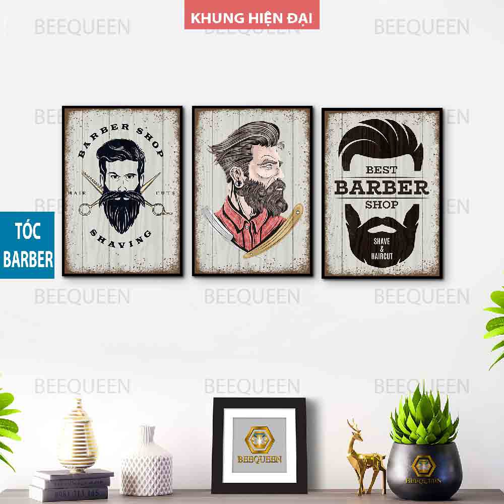 Bộ 3 Tranh Khung Vintage Trang Trí Quán Tóc Nam Barbershop 59-60-61