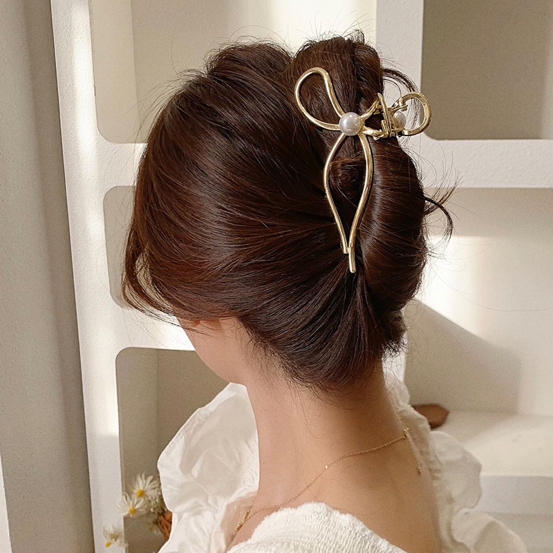 Kẹp tóc nữ kim loại xinh xắn hình nơ mẫu mới màu vàng thanh lịch sang trọng KN