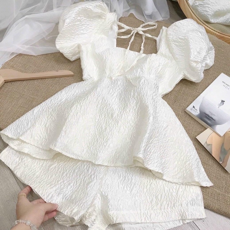 set gấm tay bồng nơ sau + quần sọt