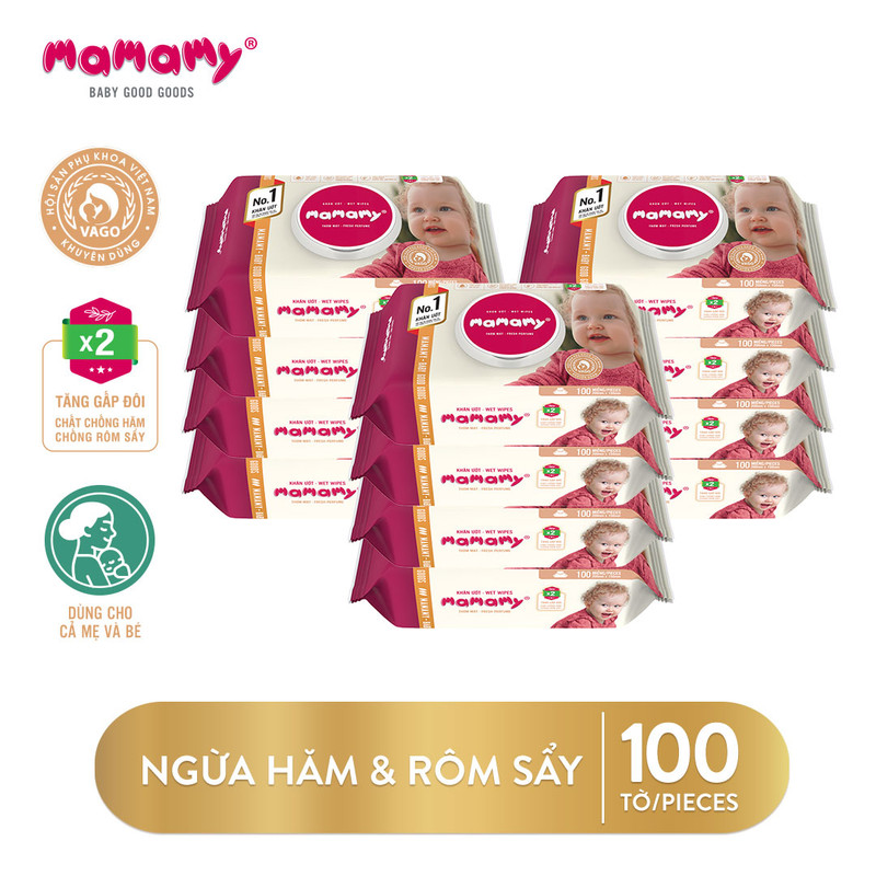 Combo 12 gói khăn ướt Mamamy 100 tờ/ gói có nắp